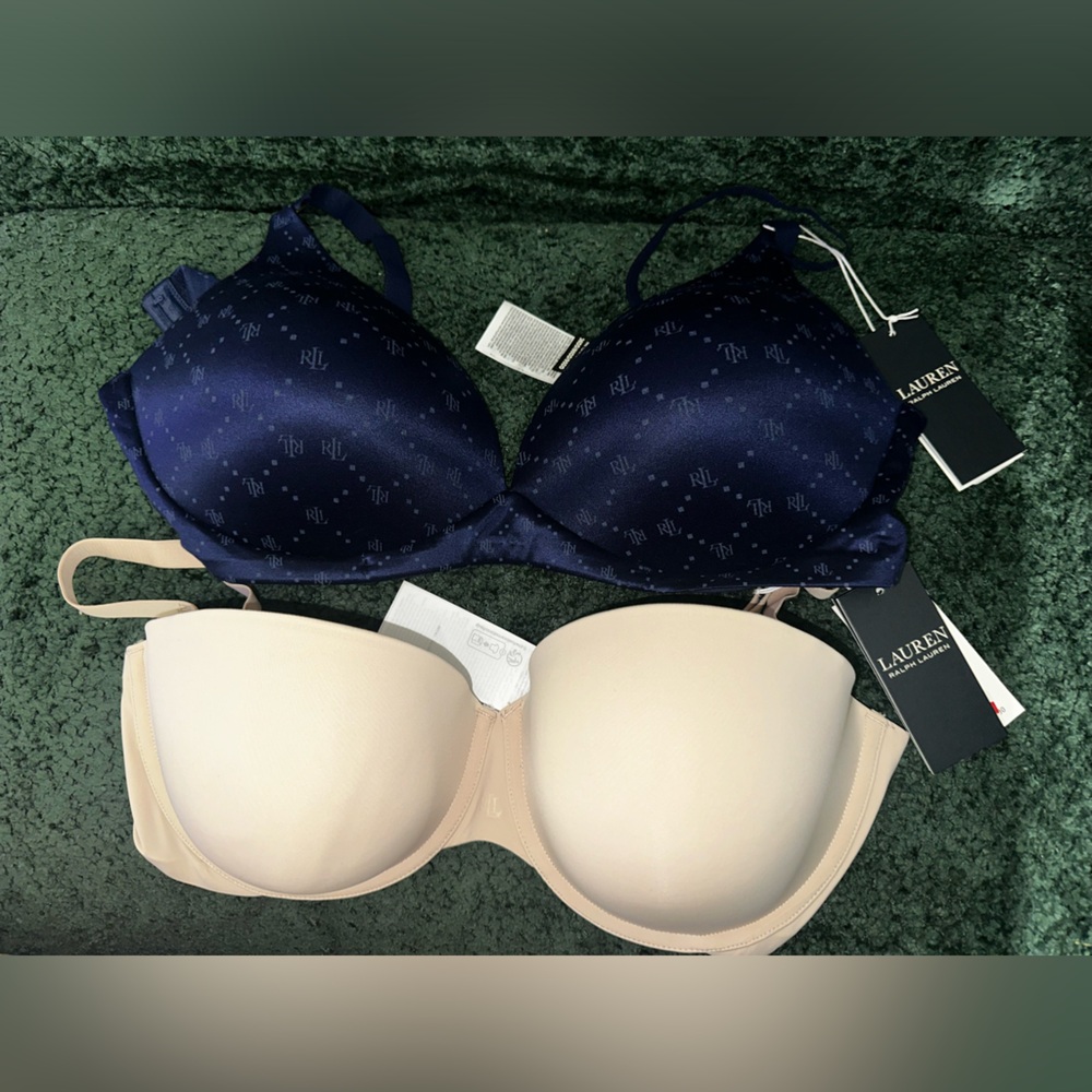 Ralph Lauren Blue and Cream Bra BUNDLE set or 2 Intimates Collection